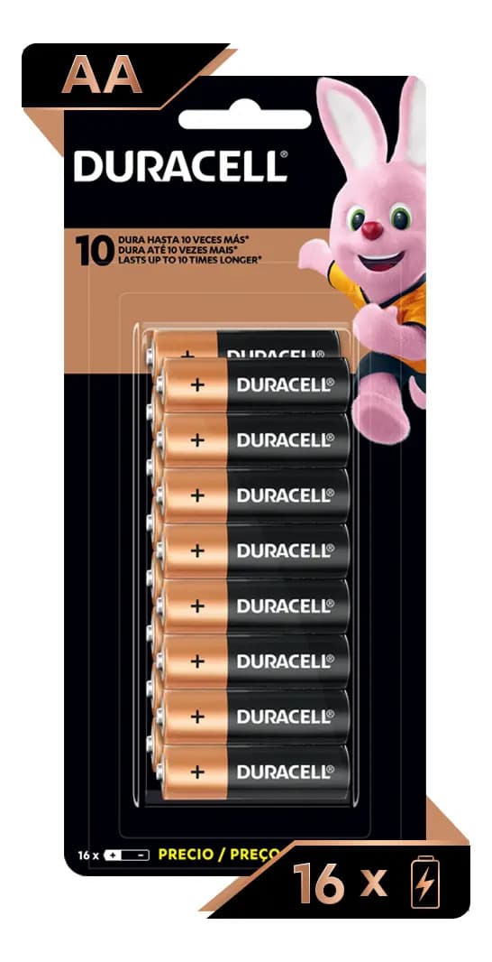 Pilha alcalina aa pequena Duracell com 16 unidades