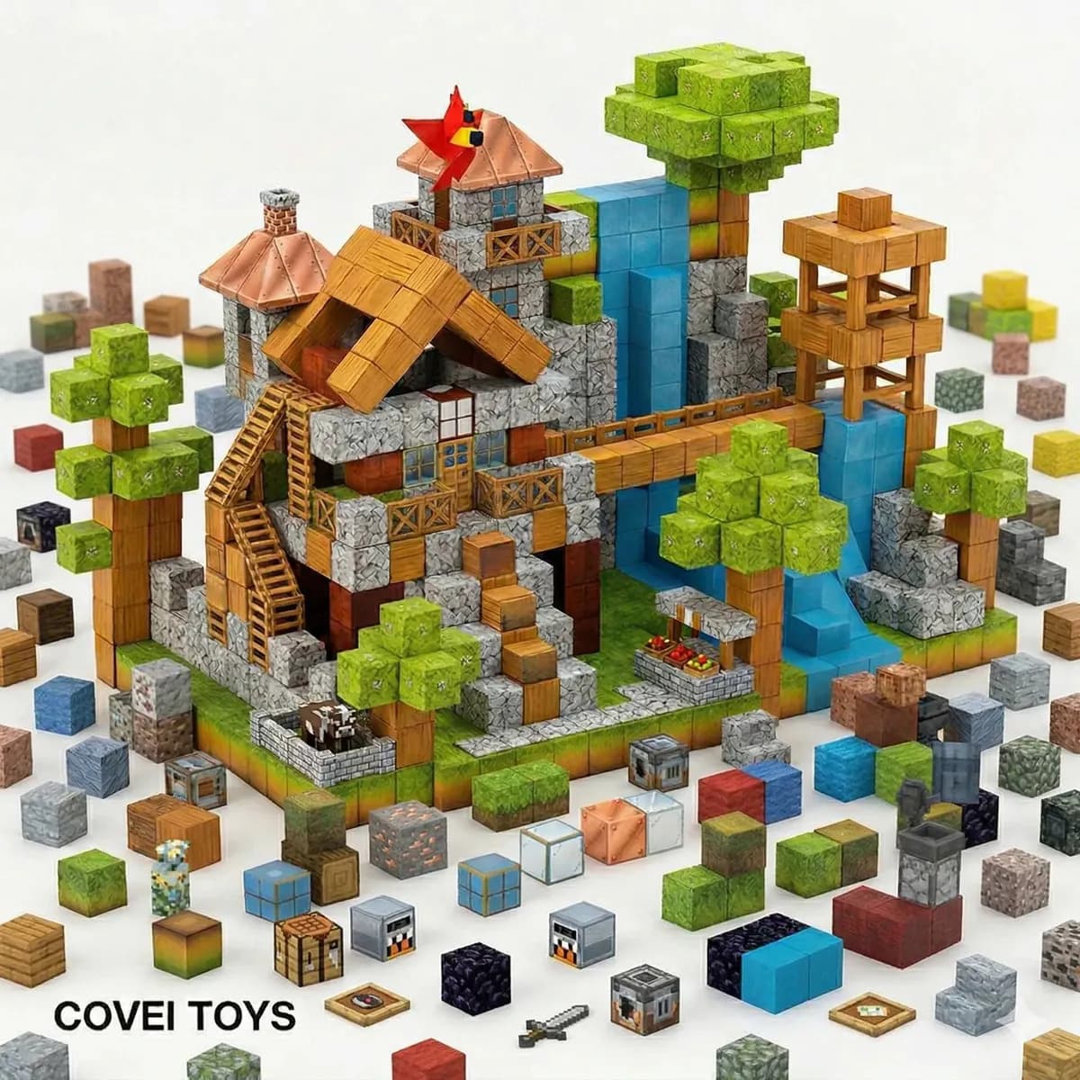 Kit 148 Blocos Imã Magnéticos Construção Montar Empilhamento Cubo Infantil Brinquedo Educativo Covei Toys
