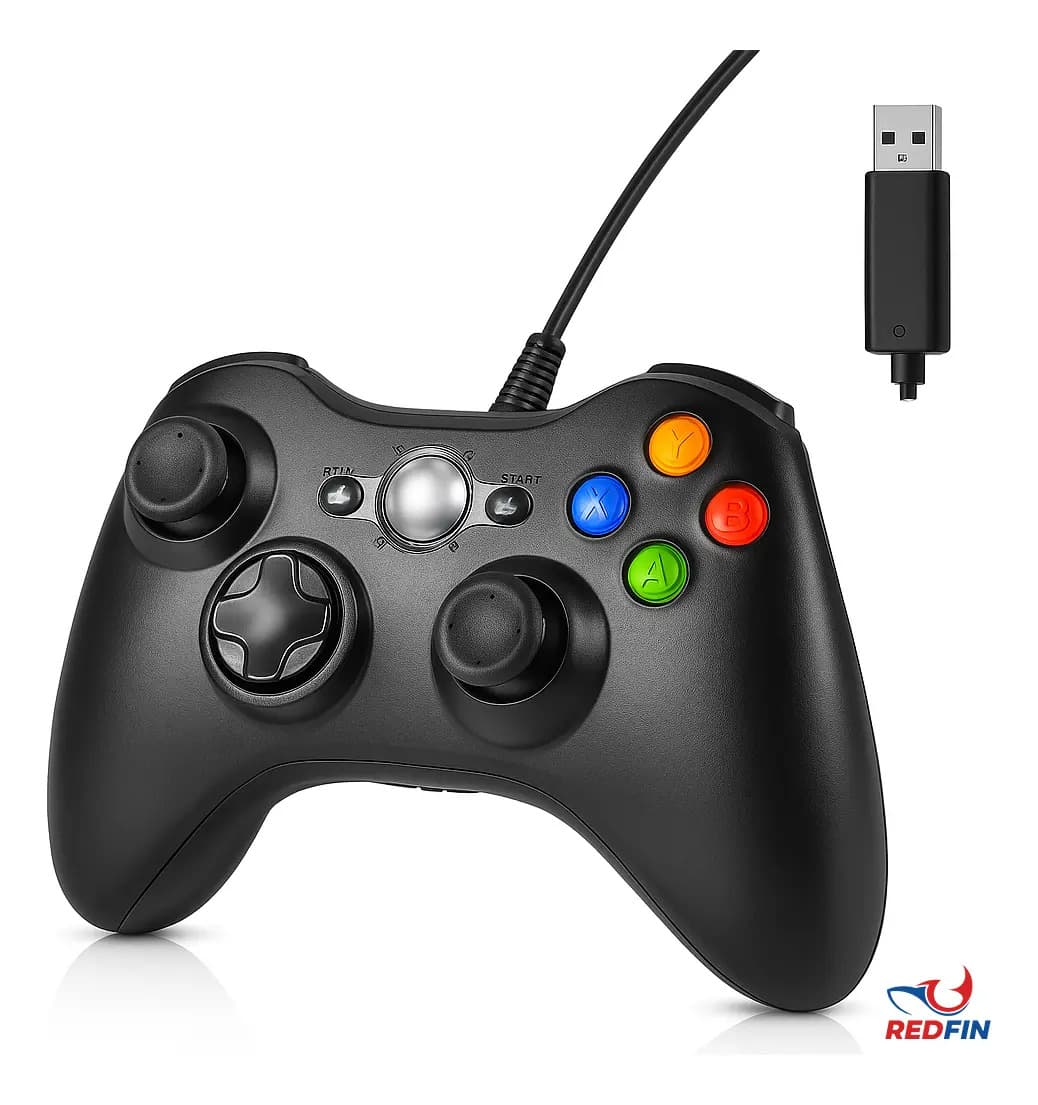 Controle Para Xbox 360 Com Fio Android Cor Preto console Marca REDFIN Joystick Manete Gamepass Steam Tv Pc Android PC controle pc gamer Redfin