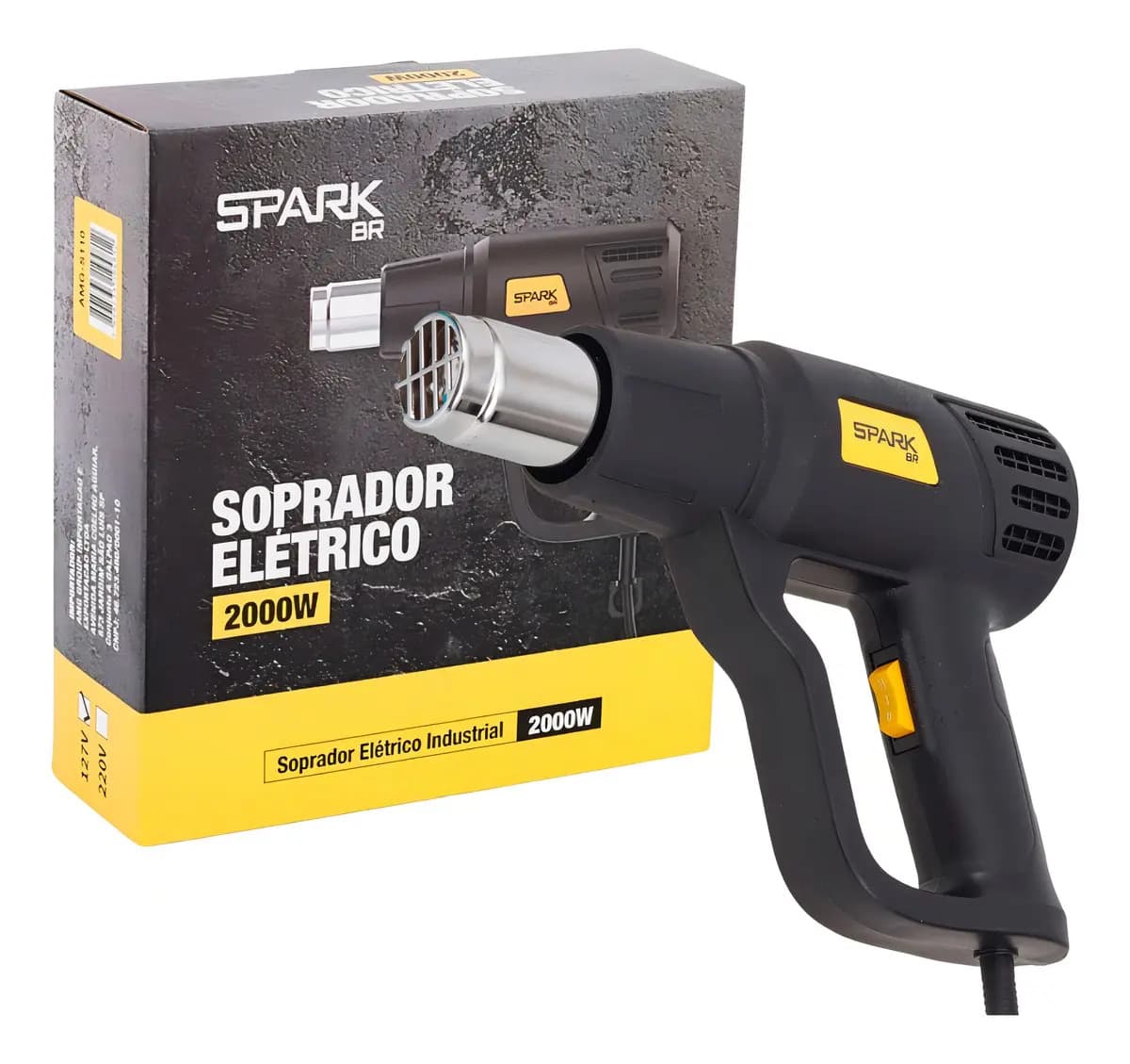 Soprador Térmico Profissional Spark Br 2000w Para Envelopamento 2 Estágios 600° Graus Ar Quente Preto 110v