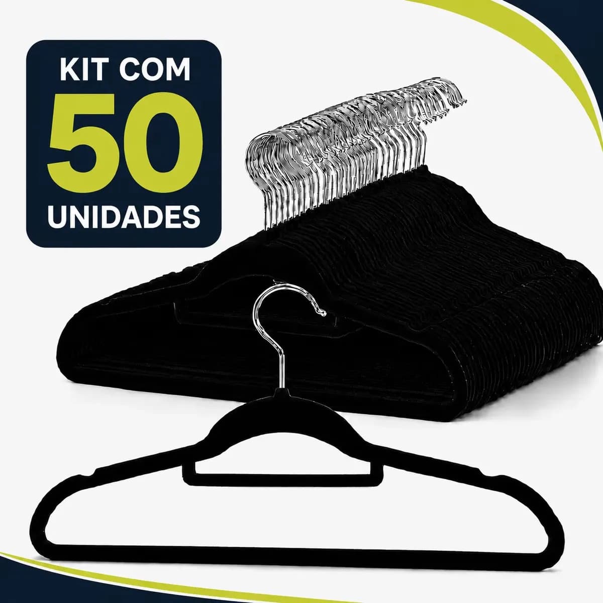 Vittak Kit 50 Cabides Veludo De Roupa Antideslizante Slim Adulto Cor Preto Utensílios de Uso Doméstico