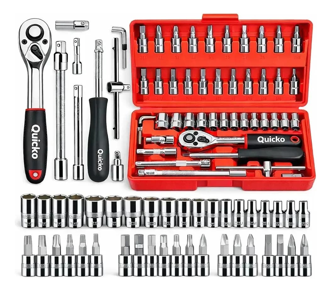 Kit Chaves Ferramentas Jogo Fenda Philips Catraca Soquete Allen 46 Peças com Maleta Completa Manual Ideal Mecânico Manutenção Casa Carro Profissional Resistente Portátil Compacto Quicko