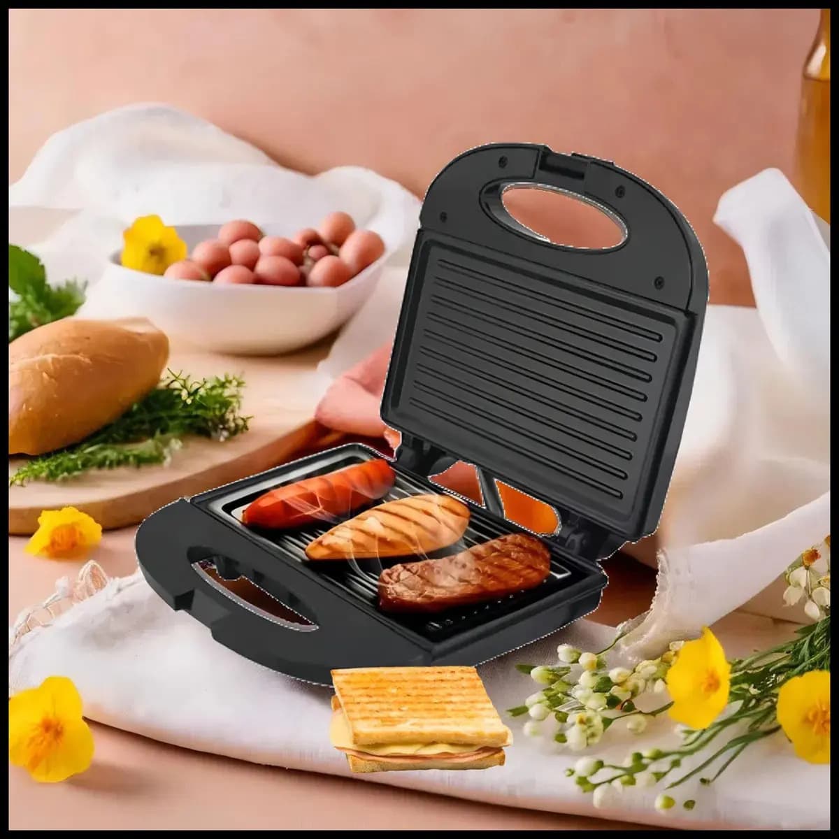 Sanduicheira Grill 2 Em 1 Preta 750w Preto Kian